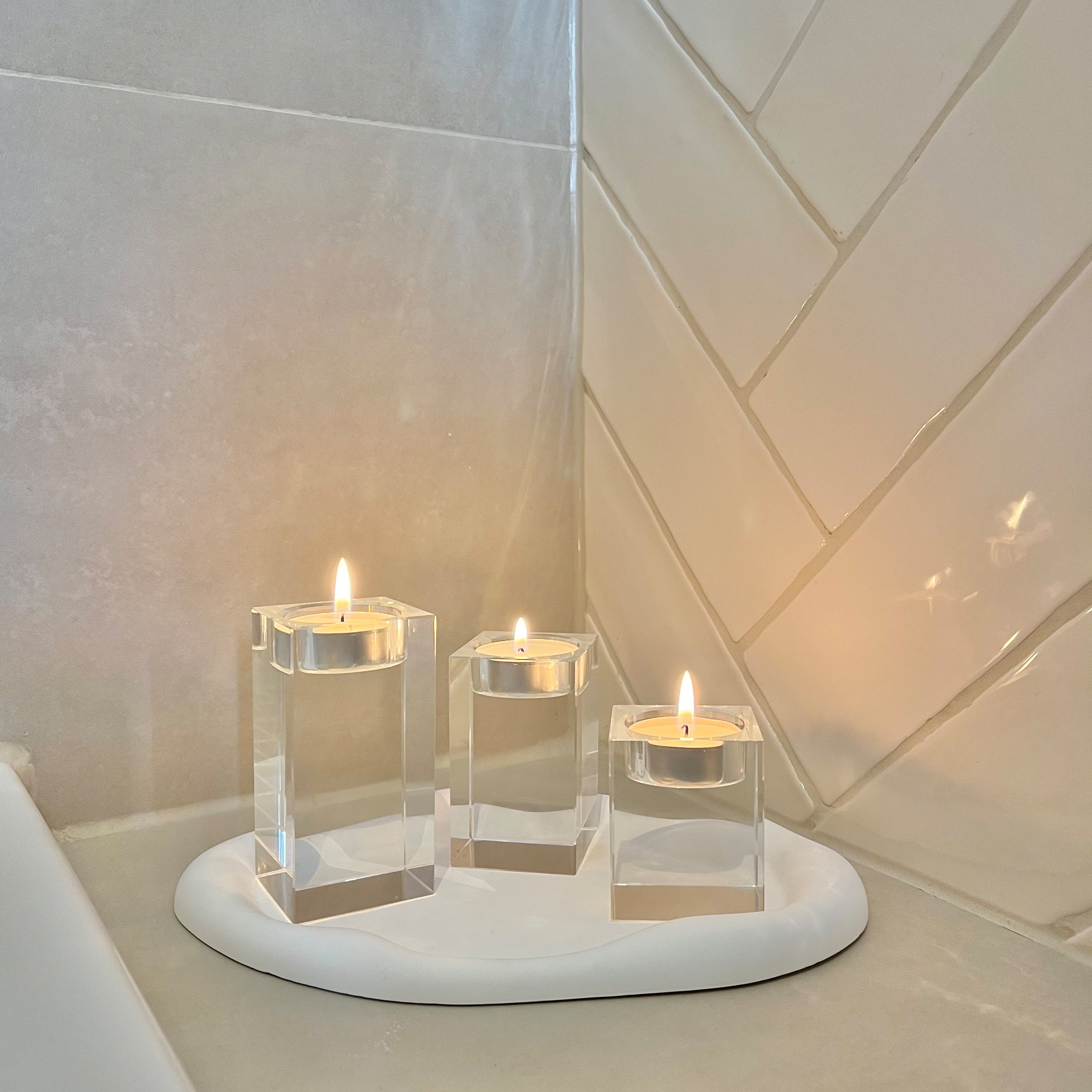 QUVIO Waxinelichthouder - Set van 3 - Glas