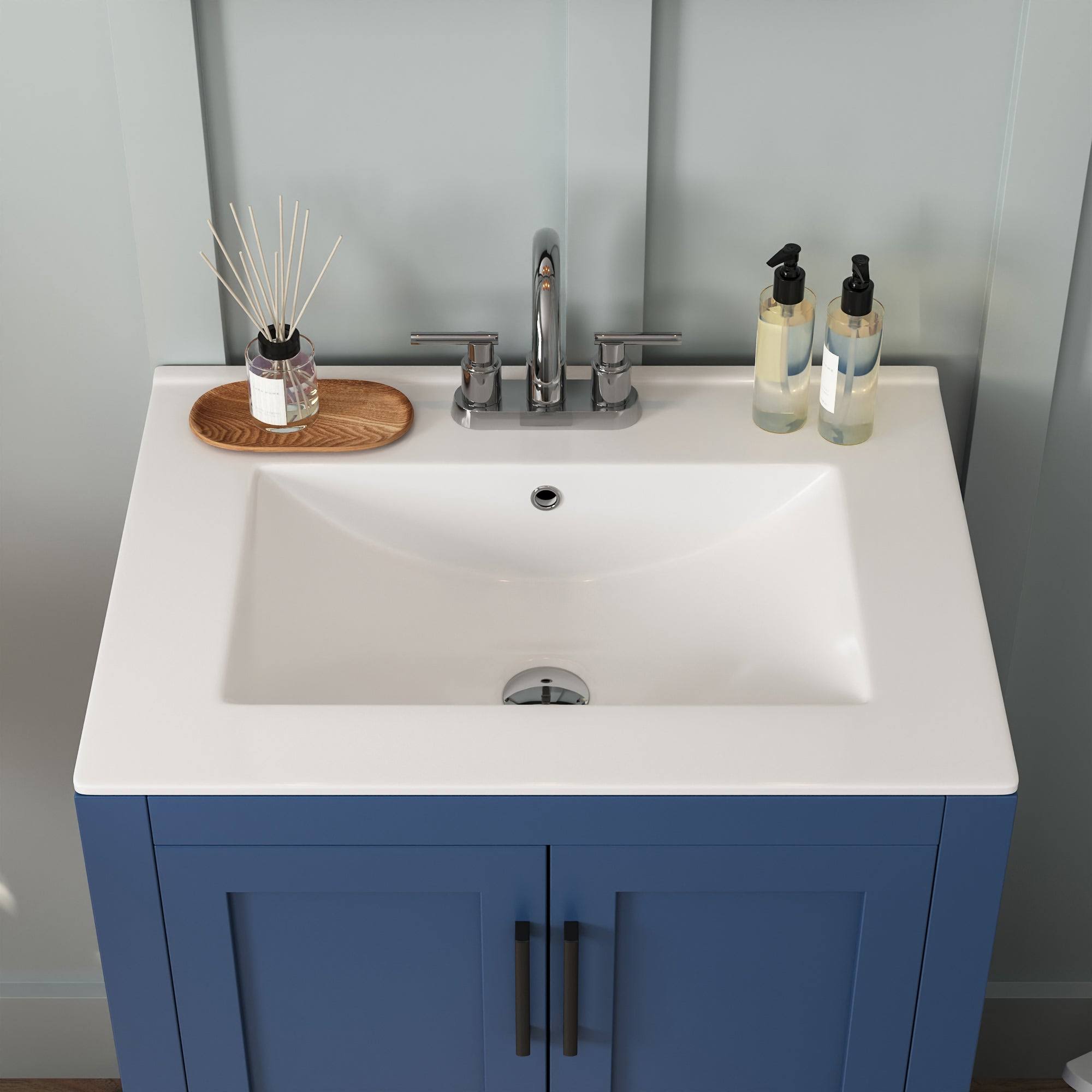 DeerValley DV-1V0097 24" Modern Ceramic Bathroom Vanity Top Sink with Sink Faucet Holes