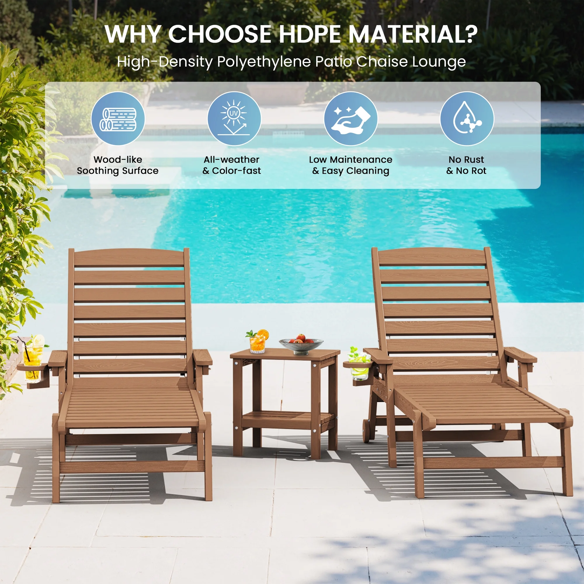 SERWALL Patio Chaise Lounge Chair, 78'' HDPE Outdoor Lounge Chair 5 Positions Pool Lounger Navy Blue - Image 71