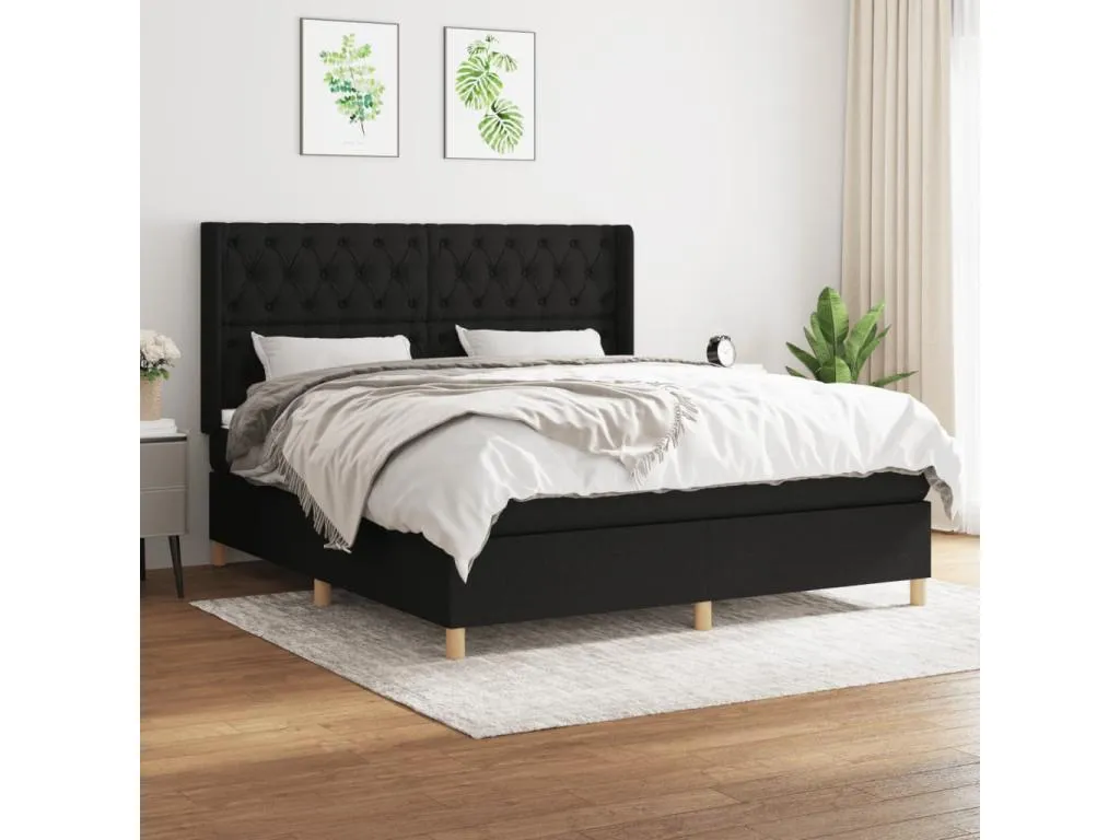 Cama box spring con colchón tela negro 160x200 cm cyx3378183