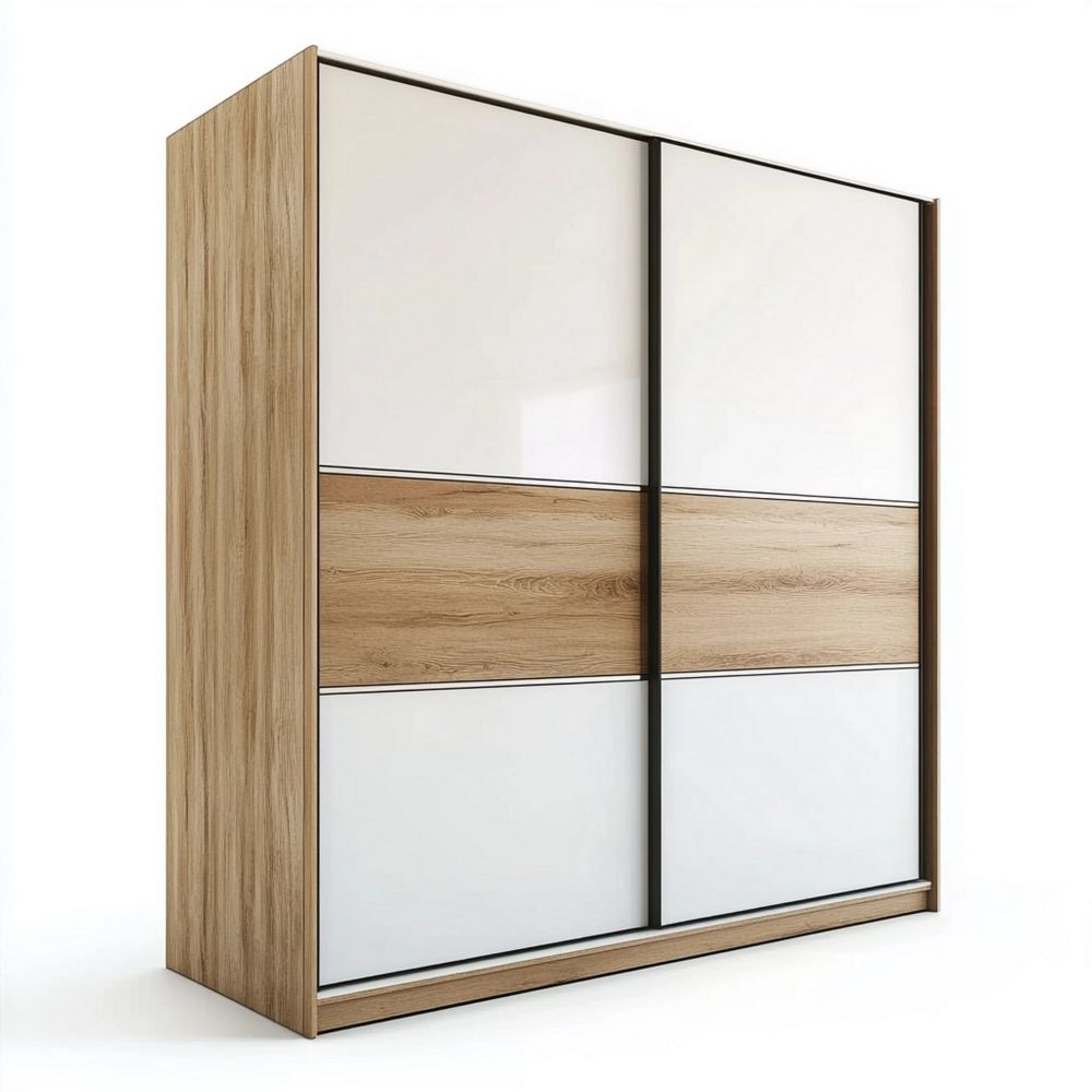 Armario Madera/Blanco Ropero Puertas Correderas Dormitorio 180x200cm Almacenamiento Moderno
