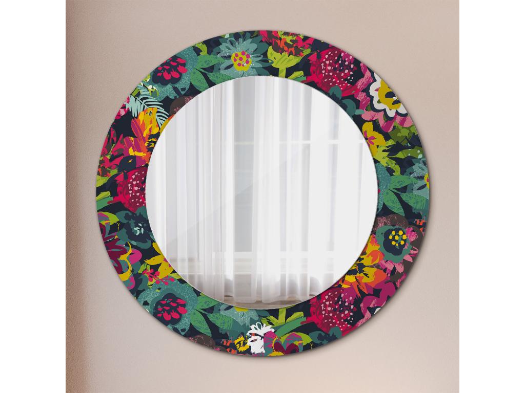 Espejo Redondo Decorativo - Flores Pintadas - 50 cm
