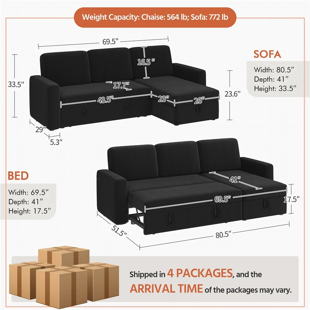 Alden Design Reversible Sectional Sofa with USB & Type-C Ports for Livingroom, Light Gray - Image 28