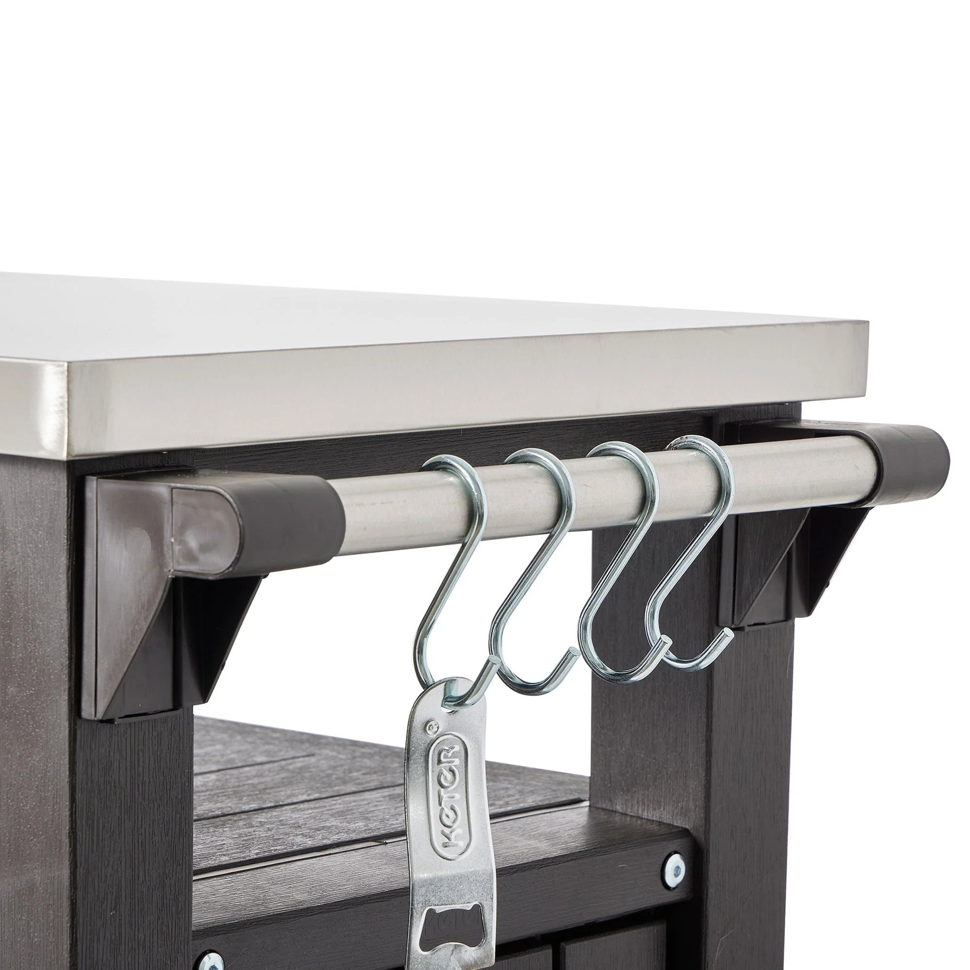 Keter Unity 40 Gal Patio Storage Grilling Bar Cart w/Stainless Top, Brown - Image 3