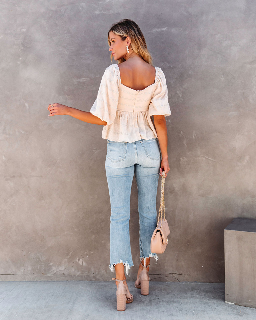 Divine Textured Puff Sleeve Top - Cream - SALE - Se7enfashion