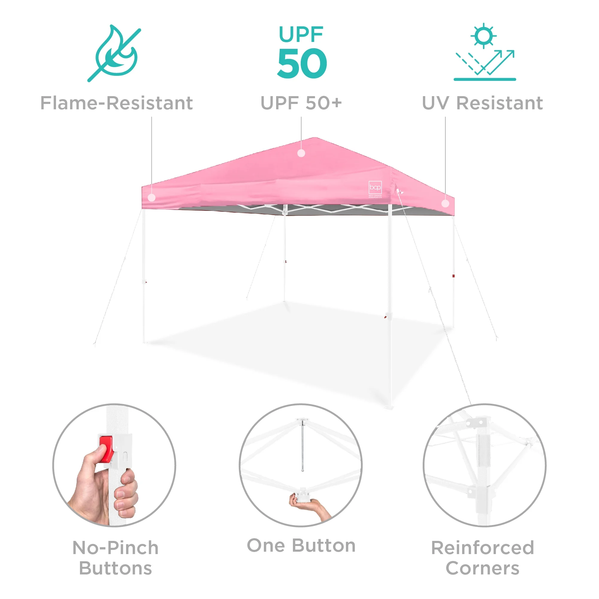 Best Choice Products 10x10ft Easy Setup Pop Up Canopy w/ 1-Button Setup, Wheeled Case, 4 Weight Bags - White - Image 257