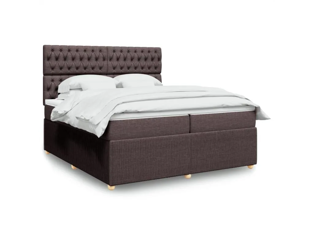 Cama box spring con colchón tela marrón oscuro 200x200 cm rhq3518907