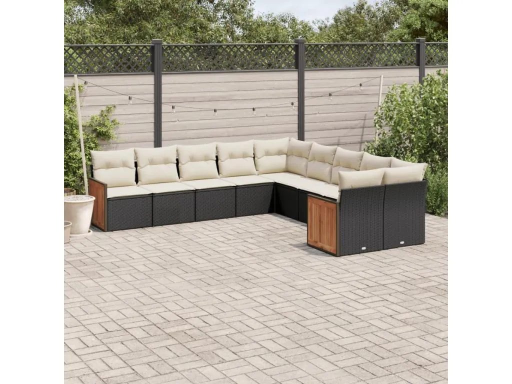 Set de sofás de jardín 10 pzas cojines ratán sintético negro fqji49055