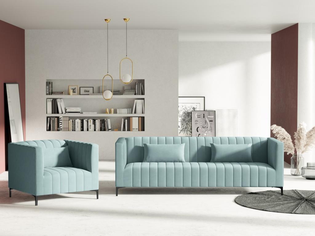 Sillón Homelyvo de terciopelo menta - 90x85x74cm