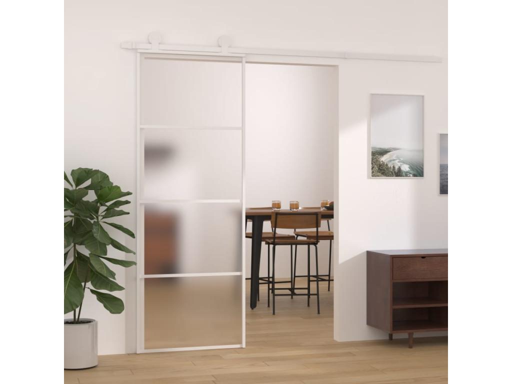 Puerta corredera Vidrio ESG esmerilado y aluminio 76x205 cm Blanco