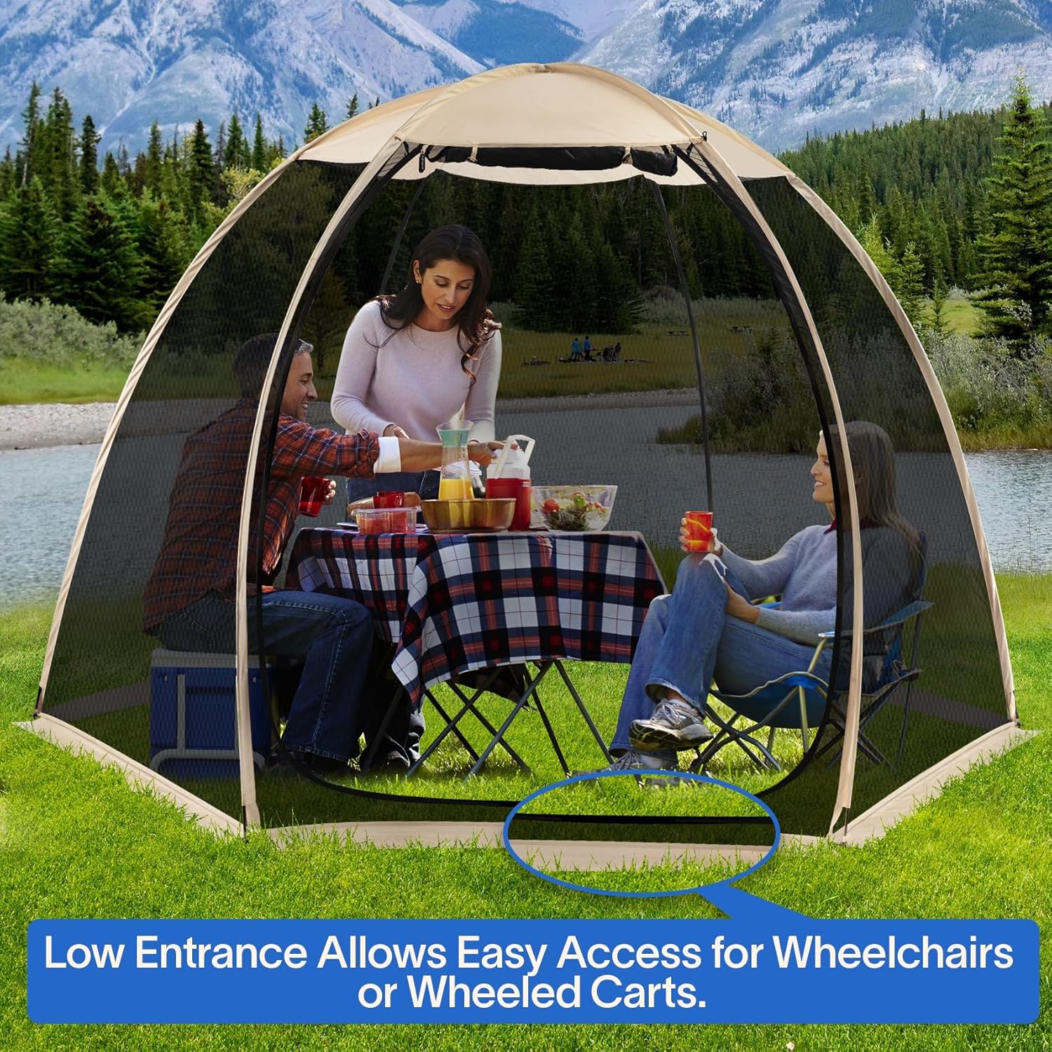 Screen gazebo sleeps 6-10-15 people Igloo-style canopy tent mosquito net on the sides Perfect