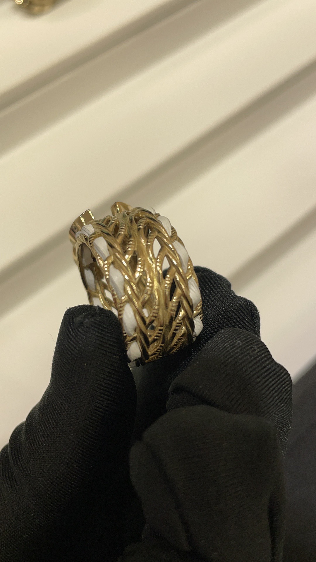 Chanel Wide Hollow Leather Wrap Vintage Ring - Original Replica Club