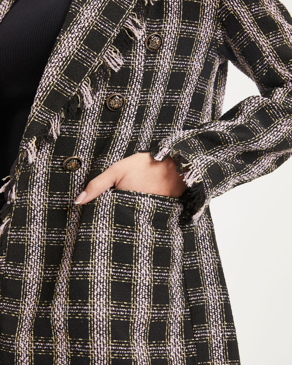 Laney Plaid Tweed Blazer - Black - Se7enfashion