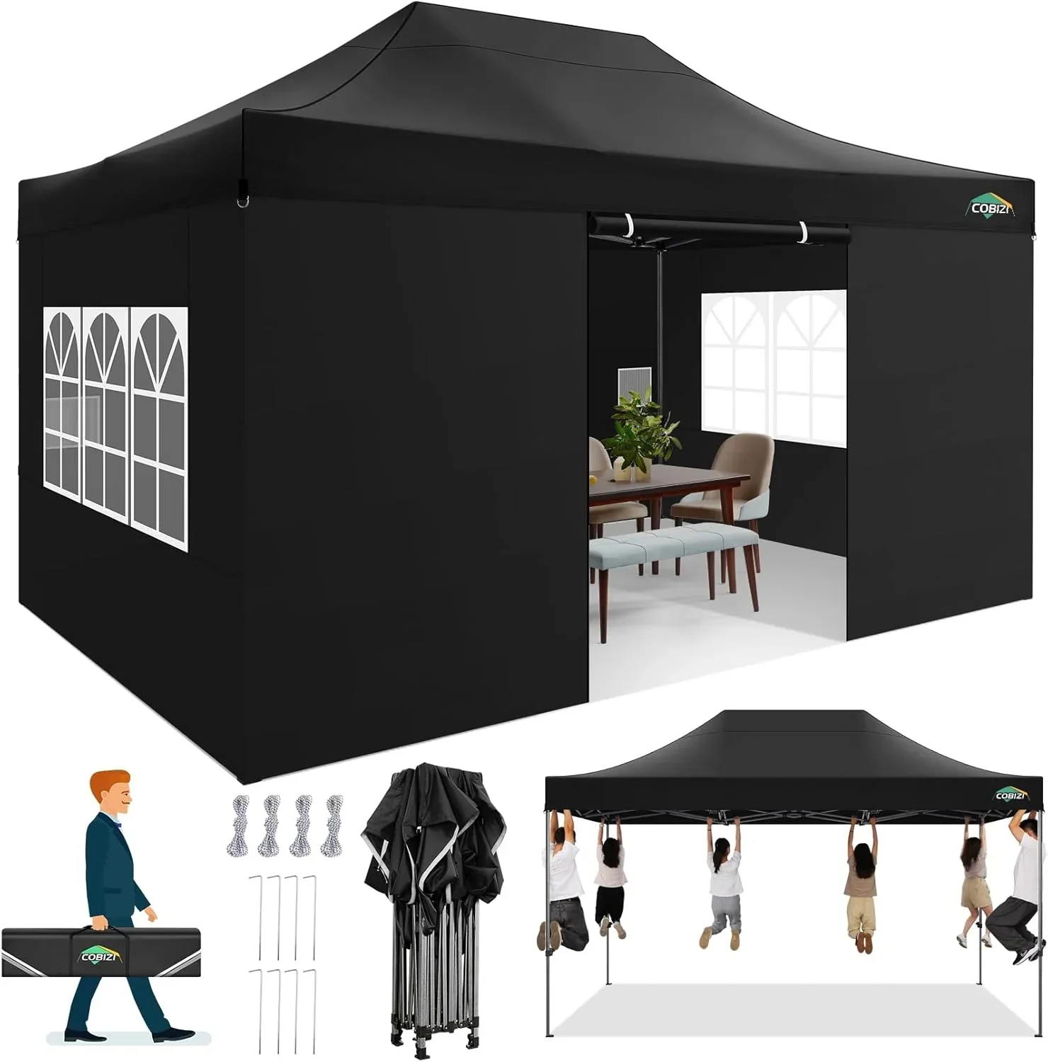 COBIZI 10x20 Heavy Duty Pop up Canopy Tent 6 sidewalls Commercial Canopy Wedding Party Tents