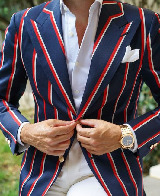 OK Classic Vertical Stripe Lapel Collar Two Button Chest Pocket Blazer