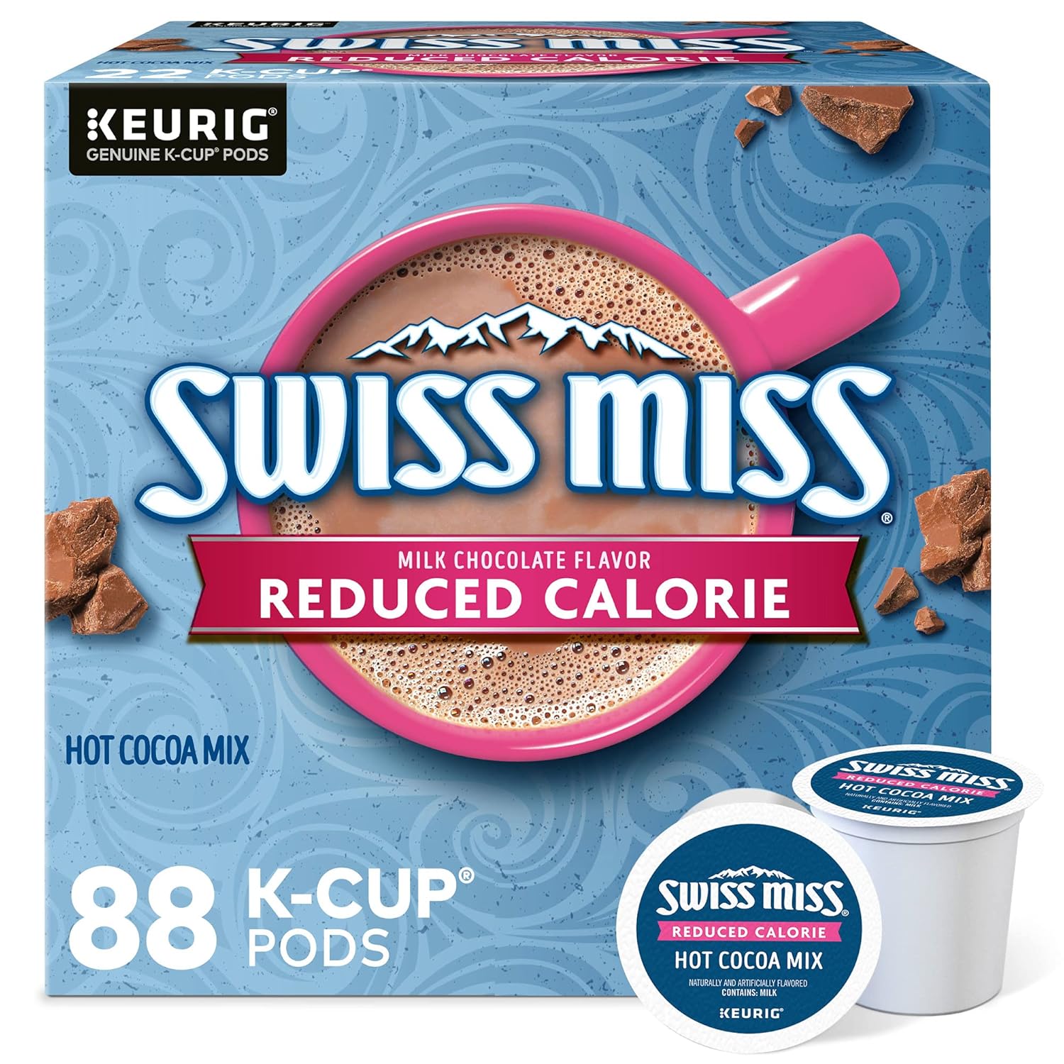 Swiss Miss Reduced Calorie Hot Cocoa. Keurig Single Serve K-Cup Pods. 88 Count (4 Packs of 22)