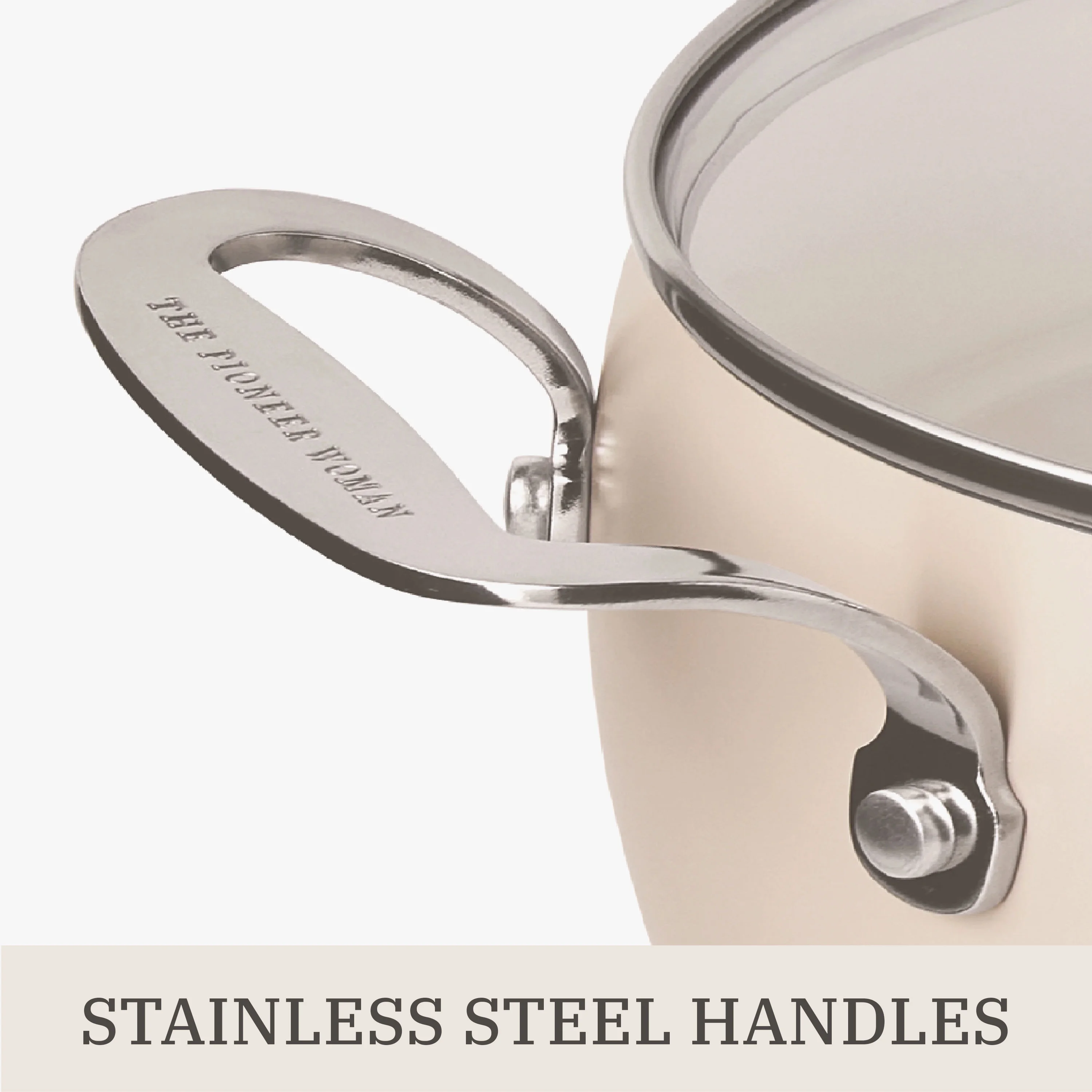 The Pioneer Woman Harlow 15-Piece Cookware Set, Ceramic Non-Stick Pots and Pans Set, Taupe - Image 4