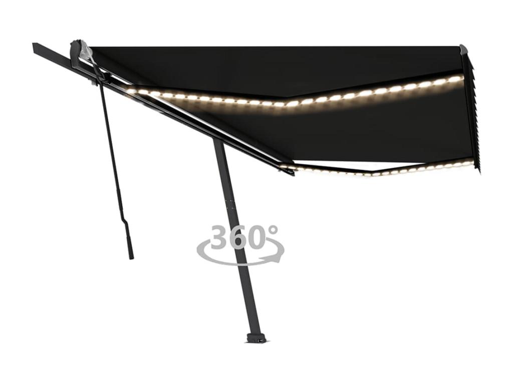 Toldo retráctil manual con luz LED gris antracita 500x350 cm