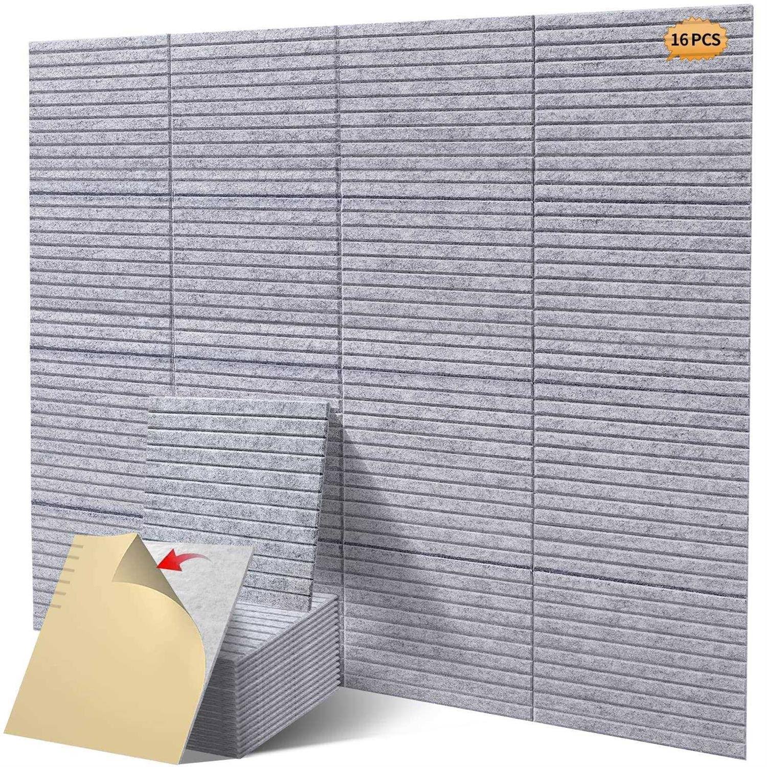 HIJIRH 16 Pcs Pro Grade Soundproof Wall Panels,Acoustic Panels,Premium Sound Panels,Better Than Foam,Wedge Design,with Adhesive on Back,for(Light Grey)