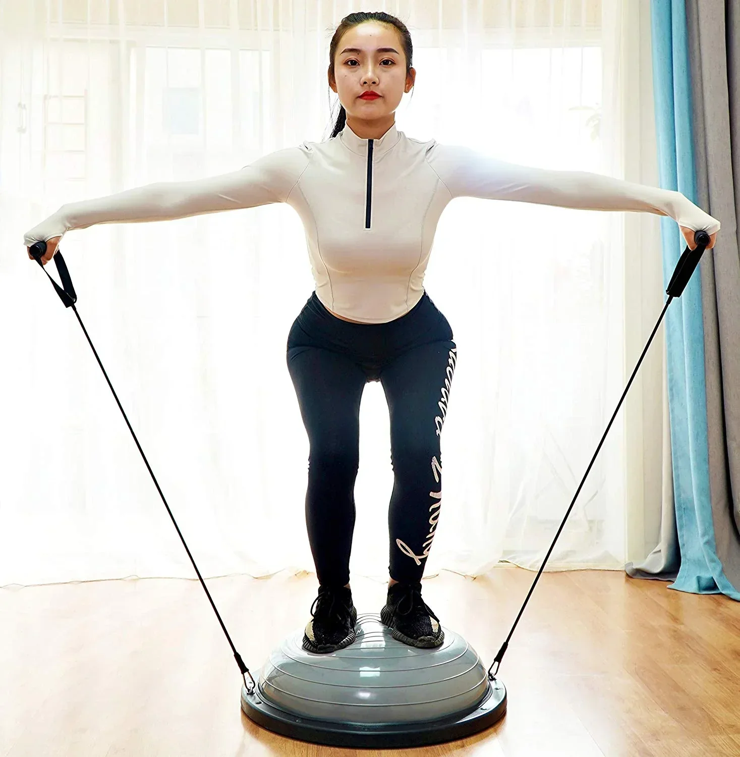 Nice C Half Balance Ball Trainer With Resistance Bands, Foot Pump, 23 inch x 8 inch - Grey - Image 7 Nice C Half Balance Ball Trainer With Resistance Bands, Foot Pump, 23 inch x 8 inch - Grey - Image 7
