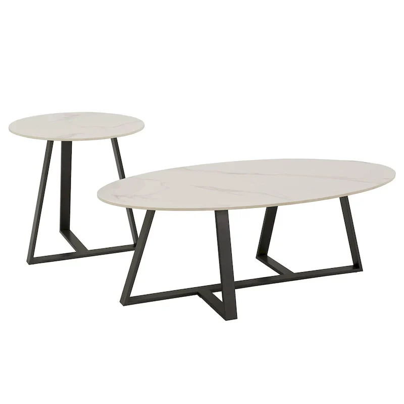 iNSPIRE Q Modern Jurmala Glossy Sintered Stone Tables with Grey Metal Base