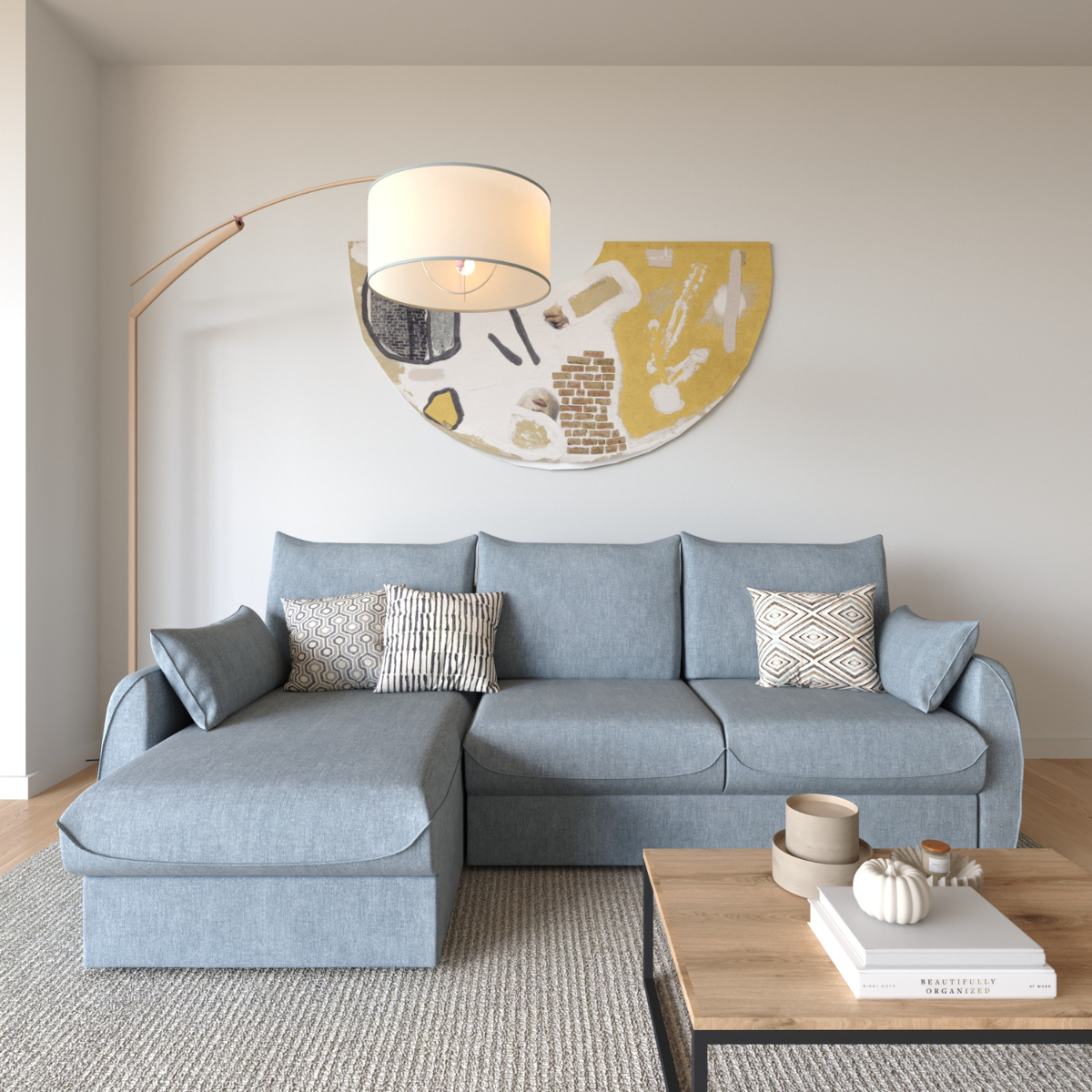 Calicosy - Hoekbank 3-zits met slaapfunctie B260 cm - NAOMI - Blauw