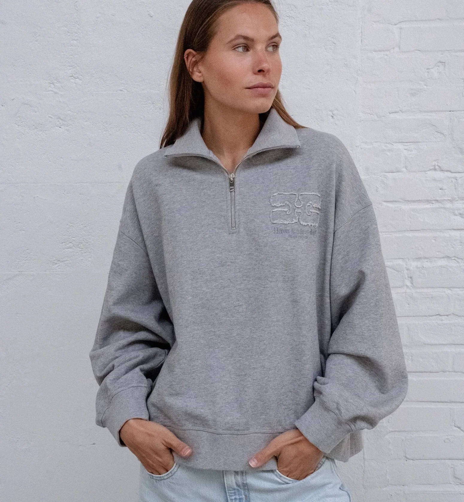 GANNI Grey Half Zip Sweatshirt