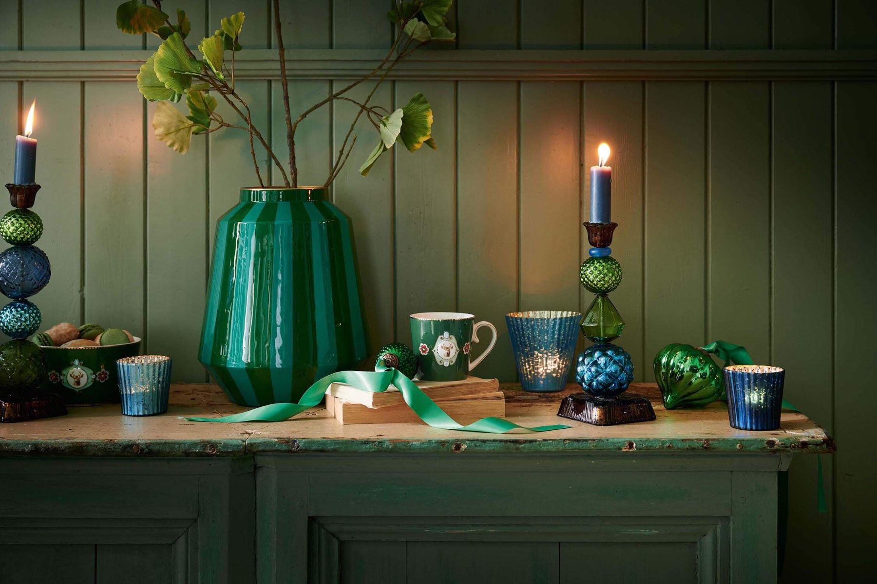 Set/3 Tea Light Candle Holder Glass Blue 10cm