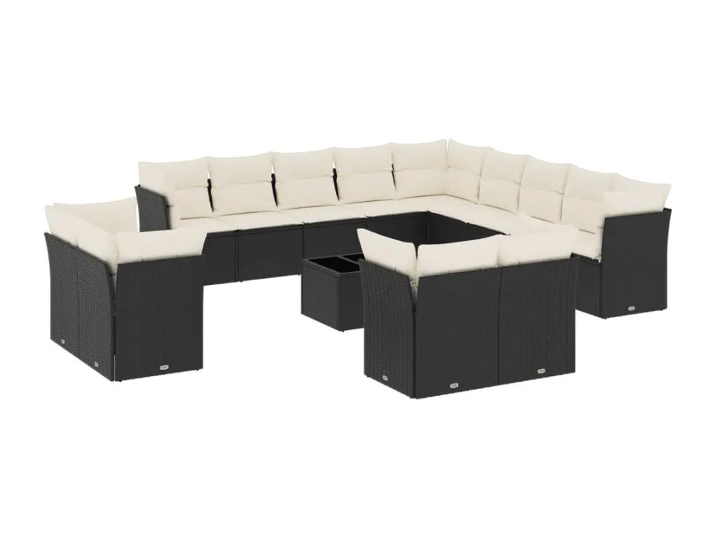 Set sofás de jardín 14 piezas con cojines ratán sintético negro