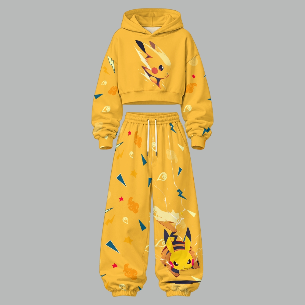 Pokémon Women's Cropped Long Sleeve Hoodie & High Waist Jogger Pants Two Piece Tracksuit Set 3051021 TeeThreads Sustain the Scene with Custom Apparel