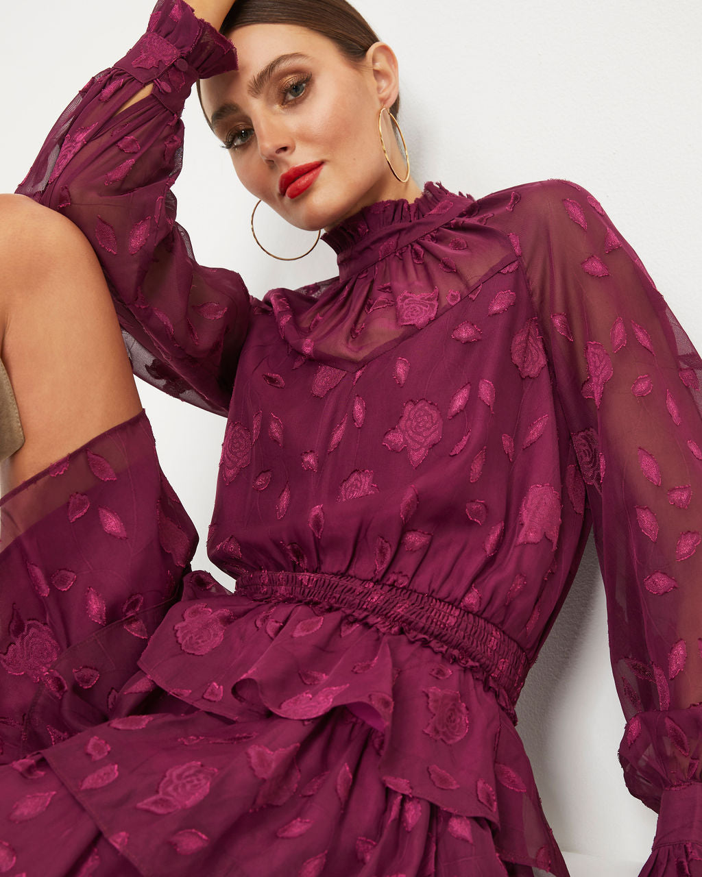 Rubina Tiered Mini Dress - Wine - Se7enfashion