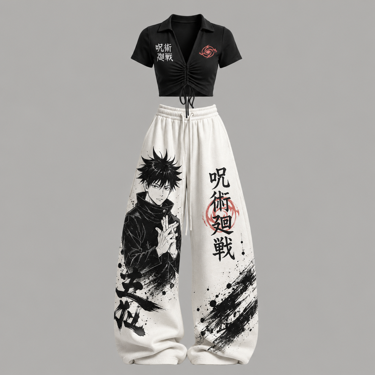 Jujutsu Kaisen Drawstring Short Sleeve Top & Long Pants Two-Piece Set