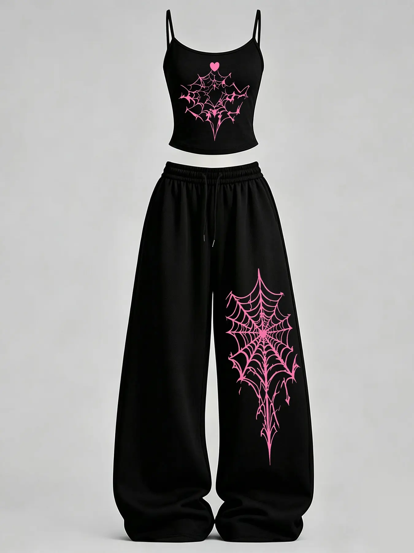 Women's Spider & Butterfly Print Slim Fit Tank Top + Loose Pants Set TeeThreads Sustain the Scene with Custom Apparel