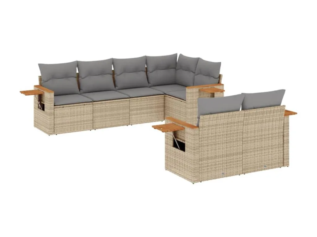 Habitarluz Set sofás de jardín 7 piezas y cojines ratán sintético beige 49581ANYP