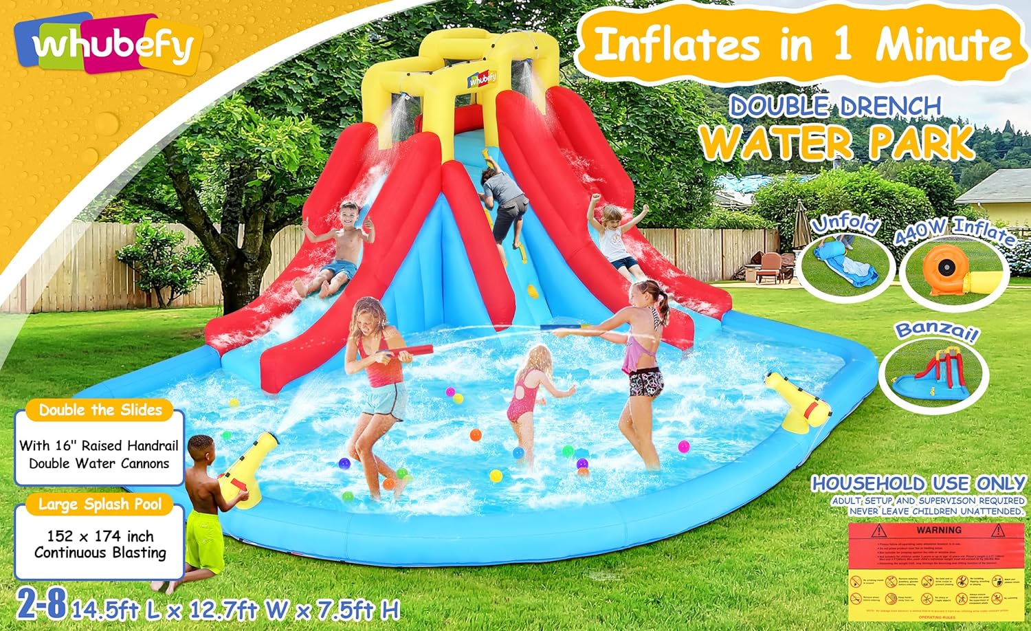 ROOJER Inflatable Water Slide Bounce House 8-in-1 With 450W Blower - Crocodile Water Park - Image 23 ROOJER Inflatable Water Slide Bounce House 8-in-1 With 450W Blower - Crocodile Water Park - Image 23