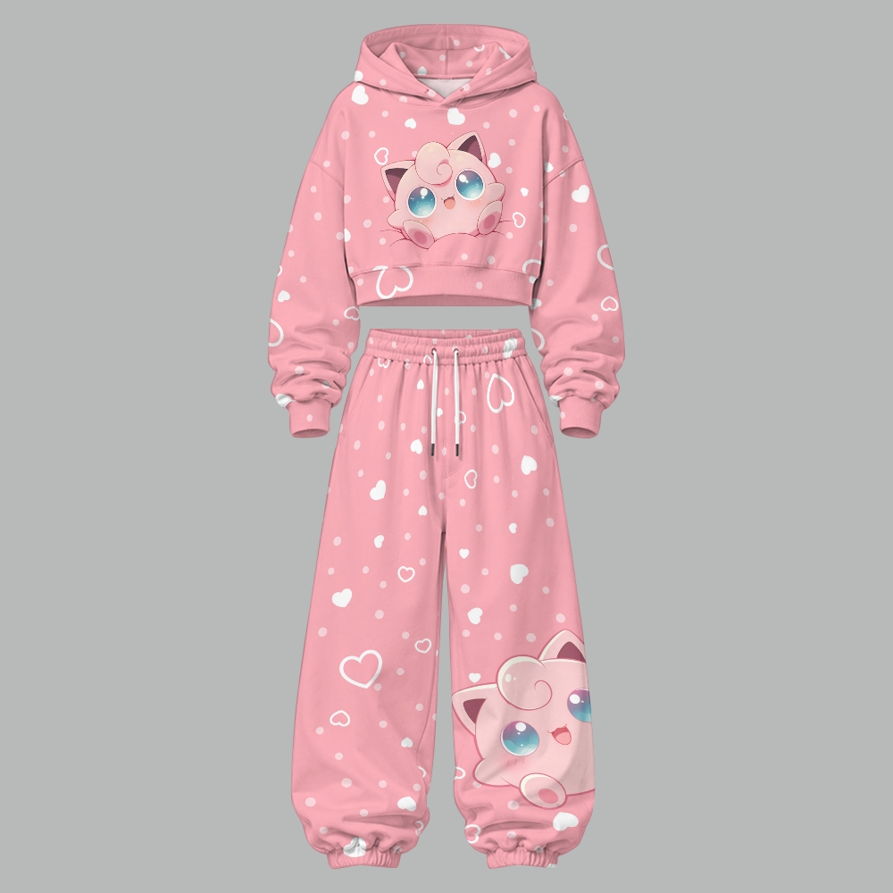 Pokémon Women's Cropped Long Sleeve Hoodie & High Waist Jogger Pants Two Piece Tracksuit Set 3051024 TeeThreads Sustain the Scene with Custom Apparel