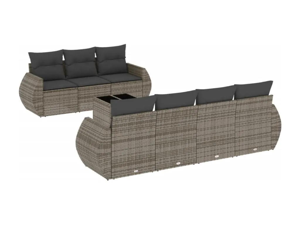 Set de sofás de jardín 8 piezas con cojines de ratán sintético gris TB0982334