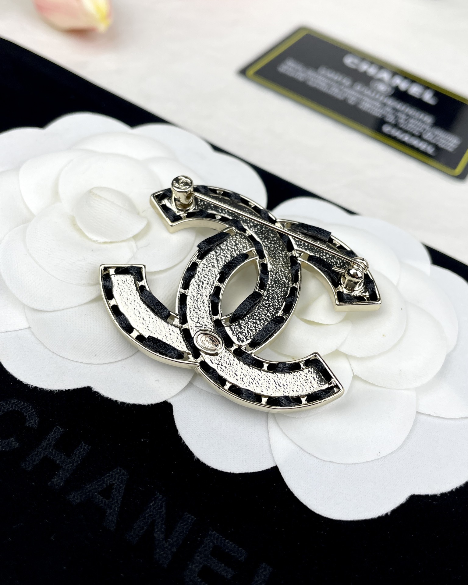 Chanel White Enamel Leather Woven CC Brooch - Original Replica Club
