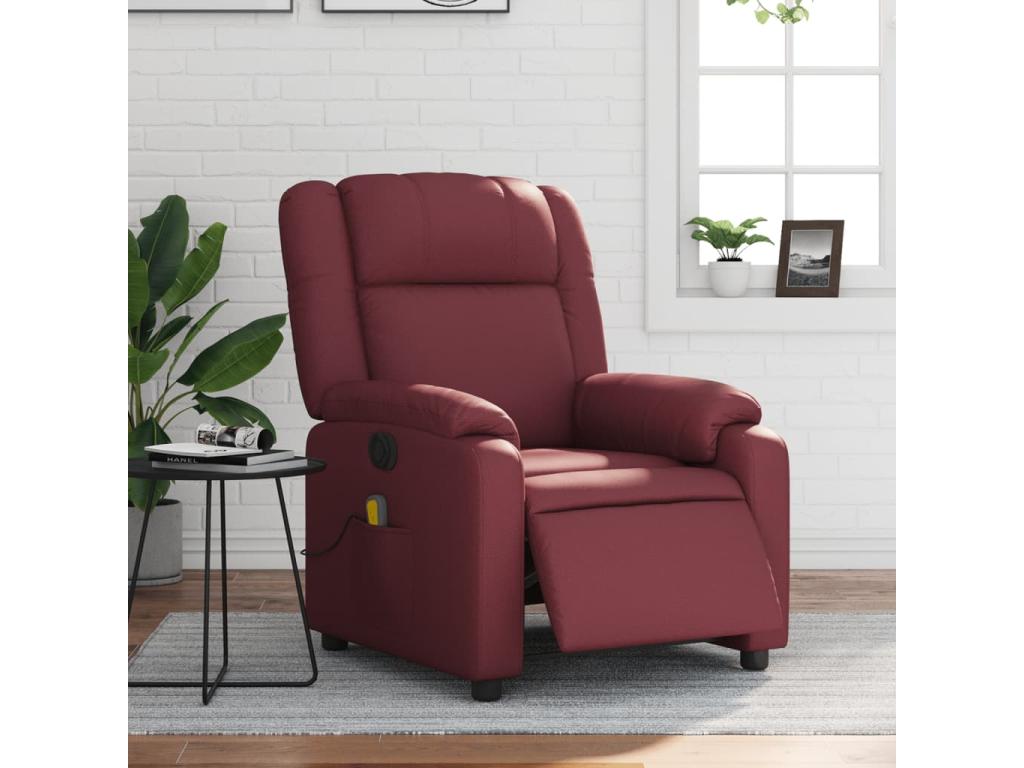 Sillón masaje reclinable eléctrico cuero sintético rojo tinto