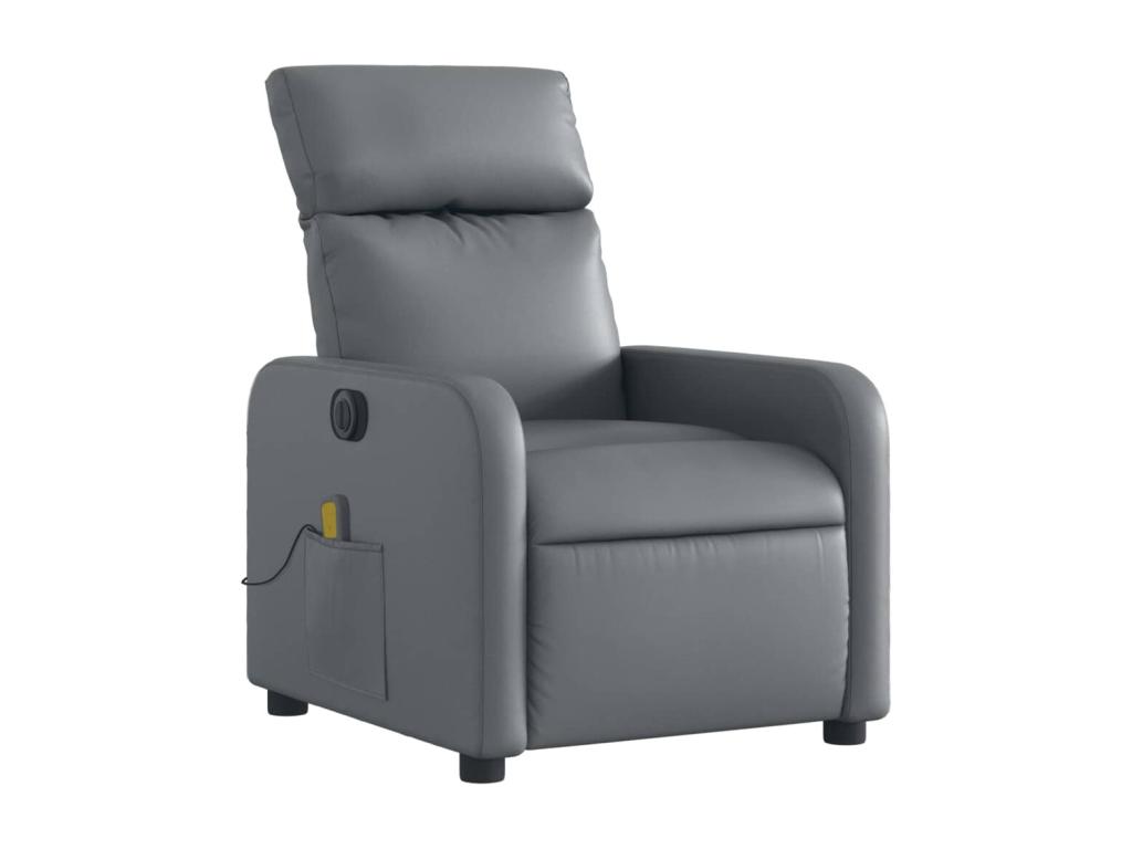 Sillón de masaje reclinable eléctrico cuero sintético gris