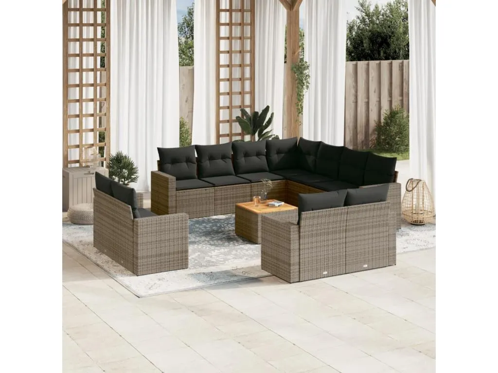 Luxmbls Set de sofás de jardín 12 pzas con cojines ratán sintético gris 88480LSEL