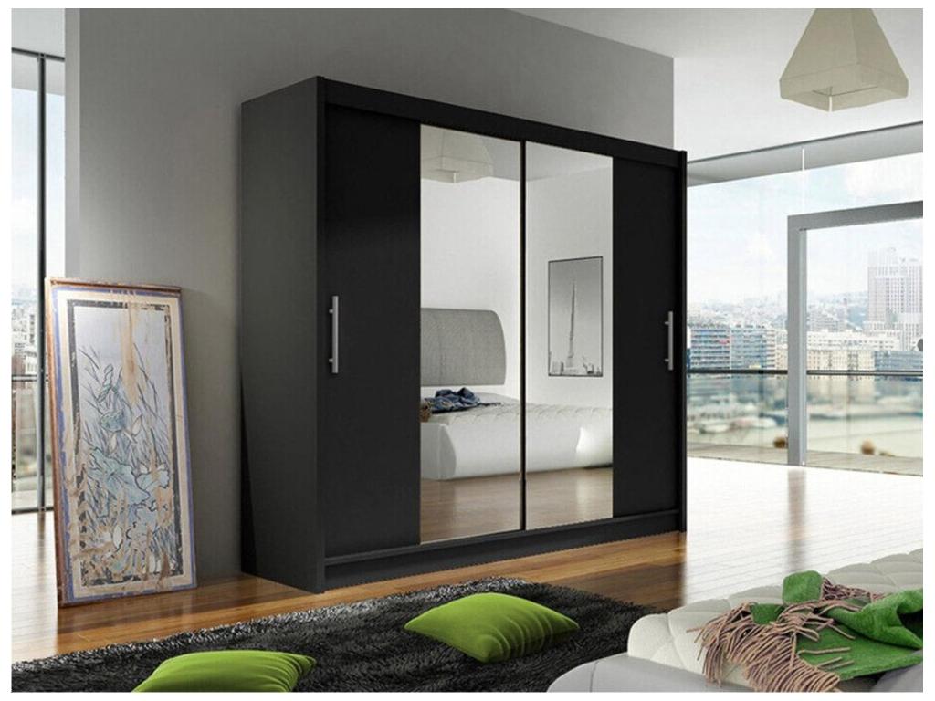 Armario Atlanta 123, Negro, 215x180x58cm, Puertas de armario: Correderas