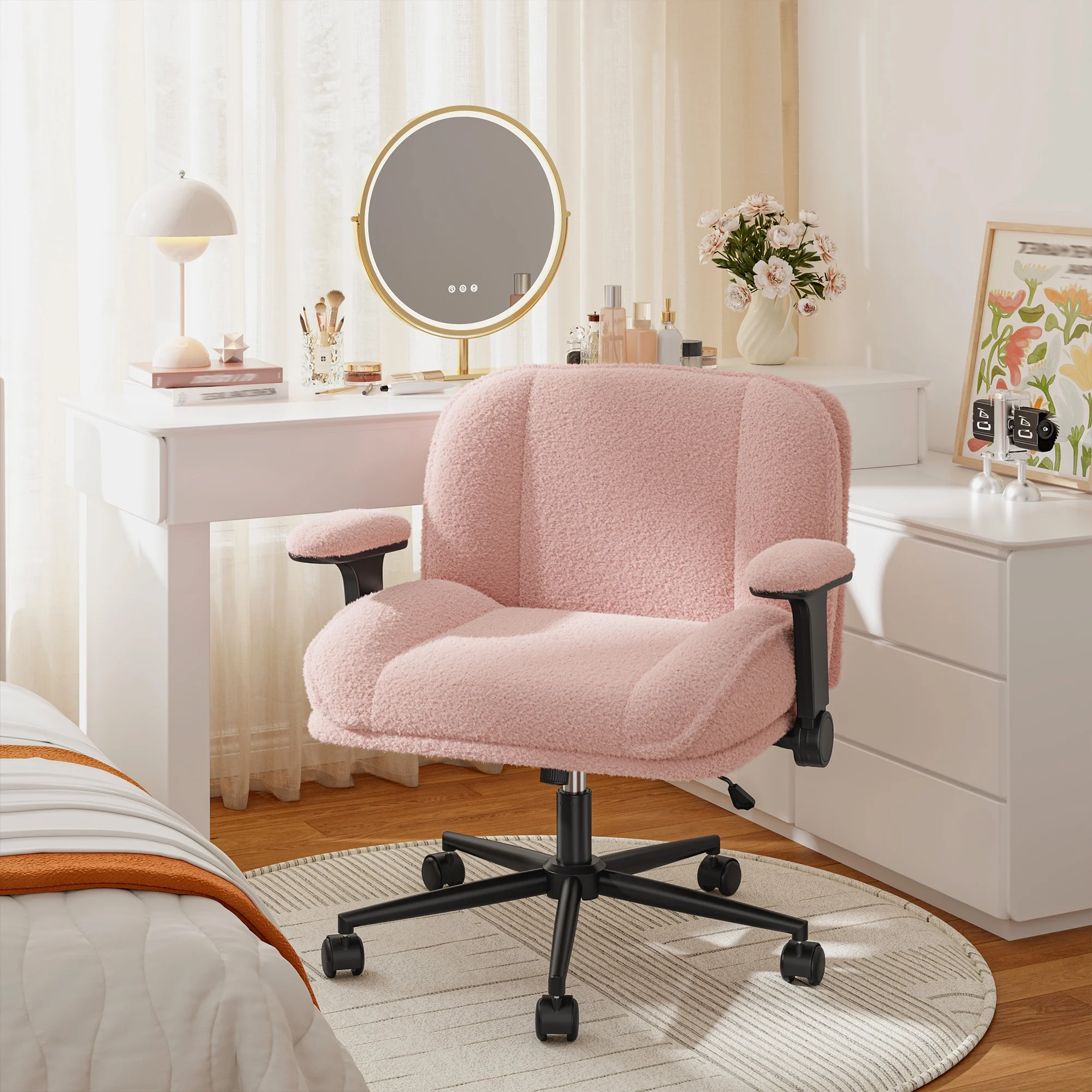 Romorgniz Criss Cross Chair with Adjustable Arms & Lumbar Support Office Chair with Reclining Back, Thick Cushion & Wheels for Office, Gaming, Reading, Vanity, Off-White - Image 30