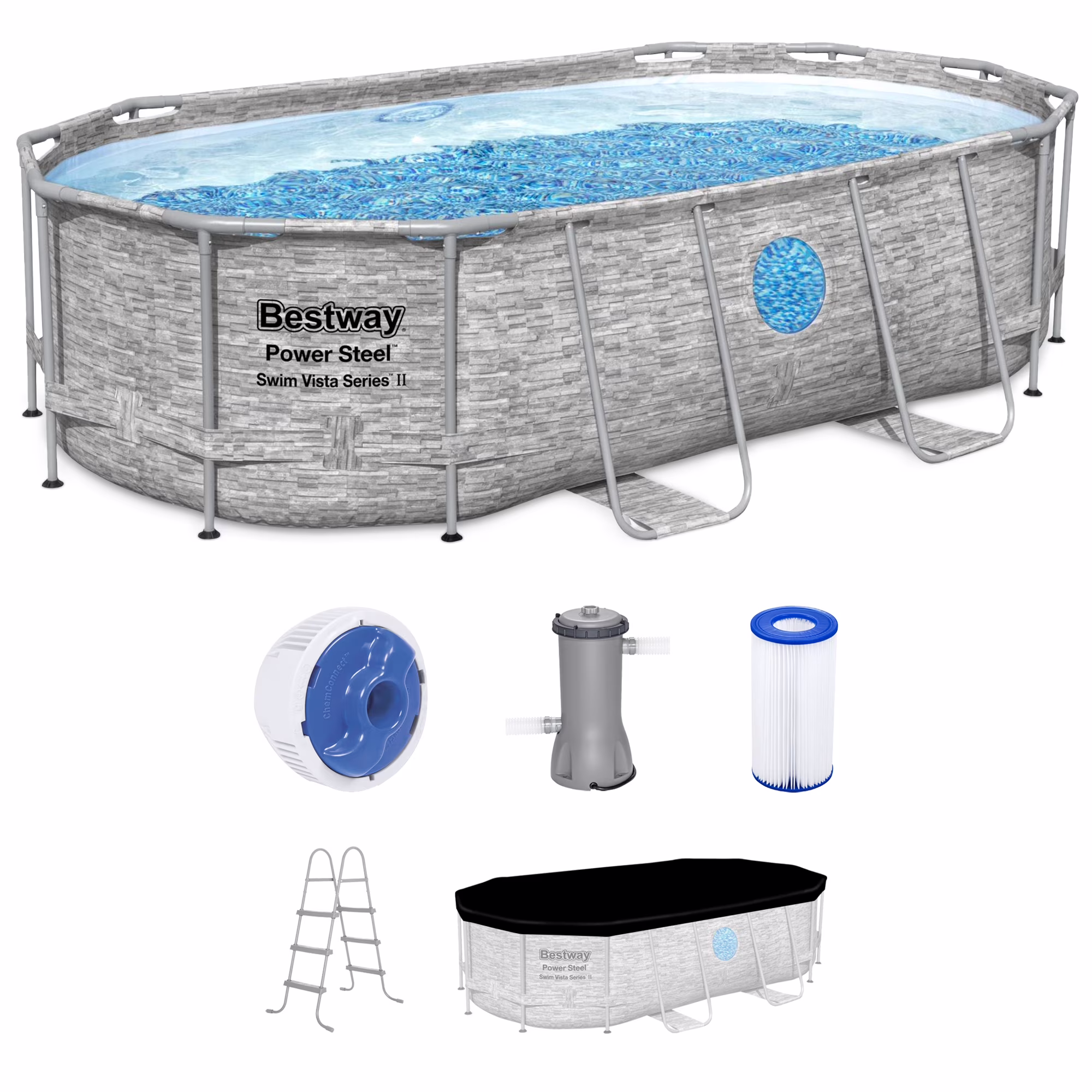 Bestway Metal Frame Above Ground Pool Oval 14 ft. x 8 ft. 2 in. x 39.5 in. - image 1