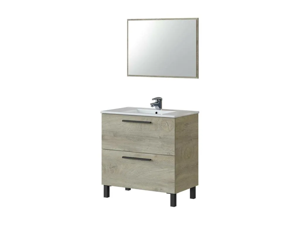 Armario bajo fregadero Prietocasa Mueble de baño de 2 cajones Mueble colgante con espejo lavabo no incluido 80x45h80 cm Prietocasa