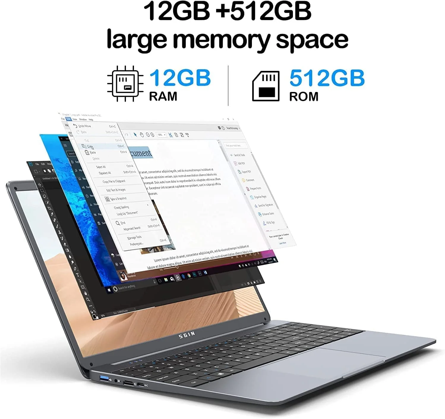 SGIN 15.6inch Laptop 12GB DDR4 512GB SSD Windows 11 with Intel Celeron N5095A Full HD 1920x1080 - Image 8