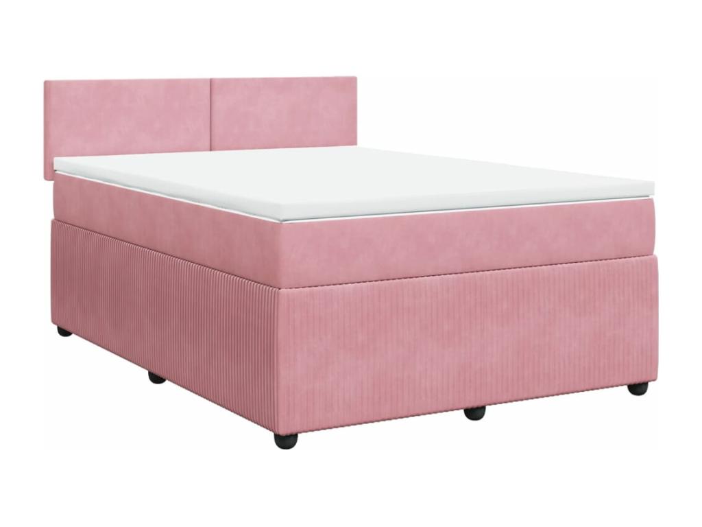 Cama box spring con colchón terciopelo rosa 140x200 cm