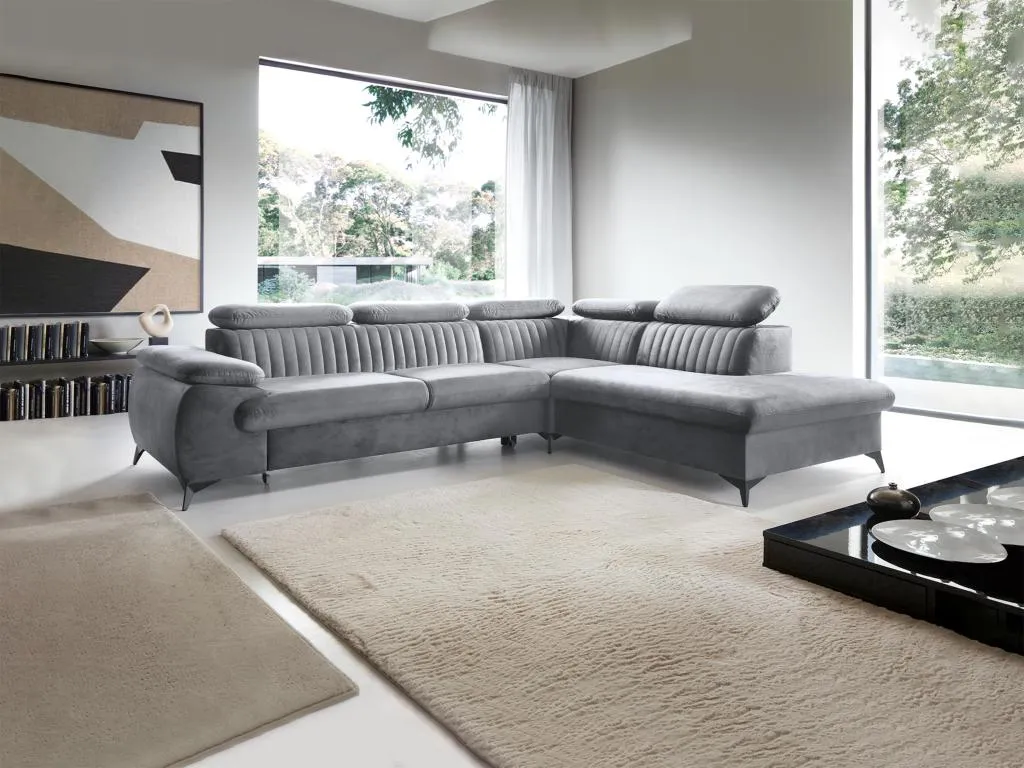 Sofá cama esquinero derecho de terciopelo gris claro Kavehomedeco 57527YKJJ