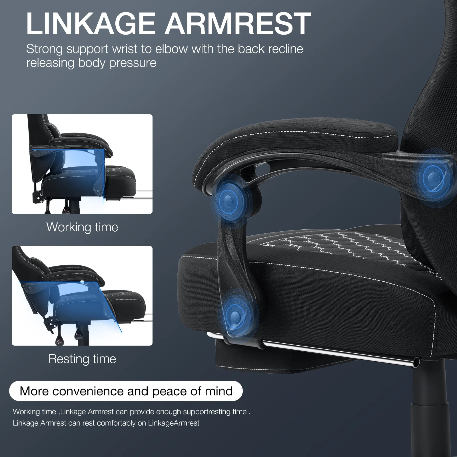 Hoffree Gaming Chair with Massage Fabric Office Chair with footrest for Adults, Ergonomic Gamer Chair with Headrest and Lumbar Support for Office Gaming, 440 LBS - Image 4