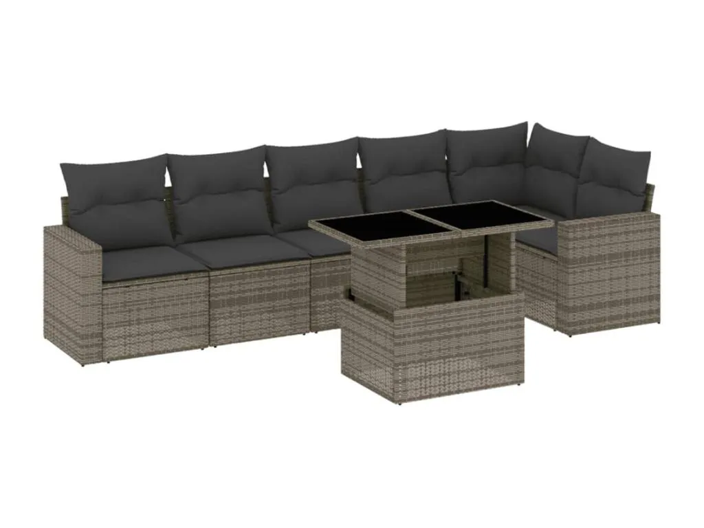 Set de sofás de jardín 7 pzas con cojines ratán sintético gris goue21255